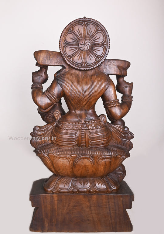 Uma Devi Shri Goddess MahaLakshmi Holding Money Pot Wooden Handcrafted Sculpture 36"