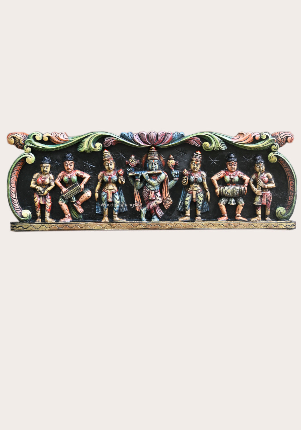 Venugopal Fluting Krishna wooden Wall Panel 