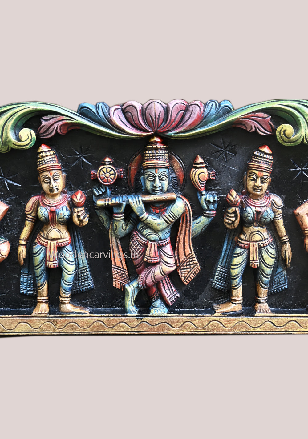 Venugopal Fluting Krishna wooden Wall Panel 