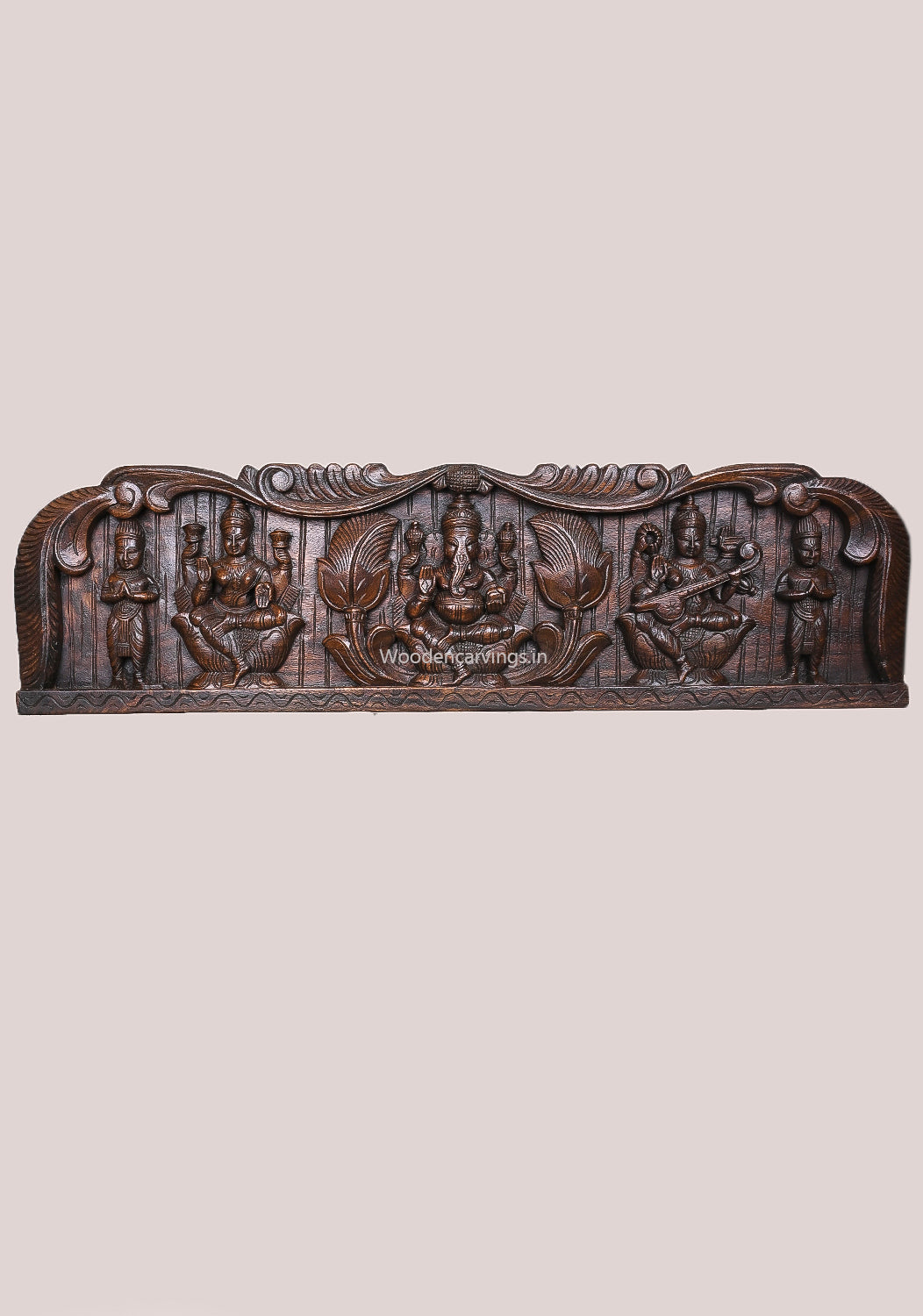 Ganesha Murthi With Lakshmi & Saraswathi – wooden Panel 43"