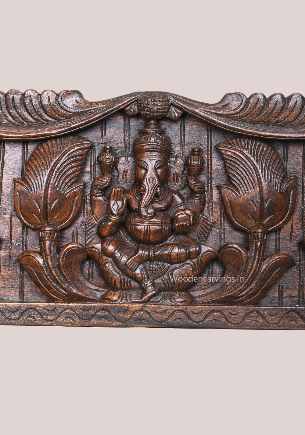 Ganesha Murthi With Lakshmi & Saraswathi – wooden Panel 43"