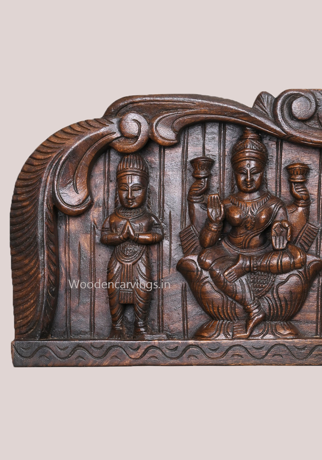 Ganesha Murthi With Lakshmi & Saraswathi – wooden Panel 43"