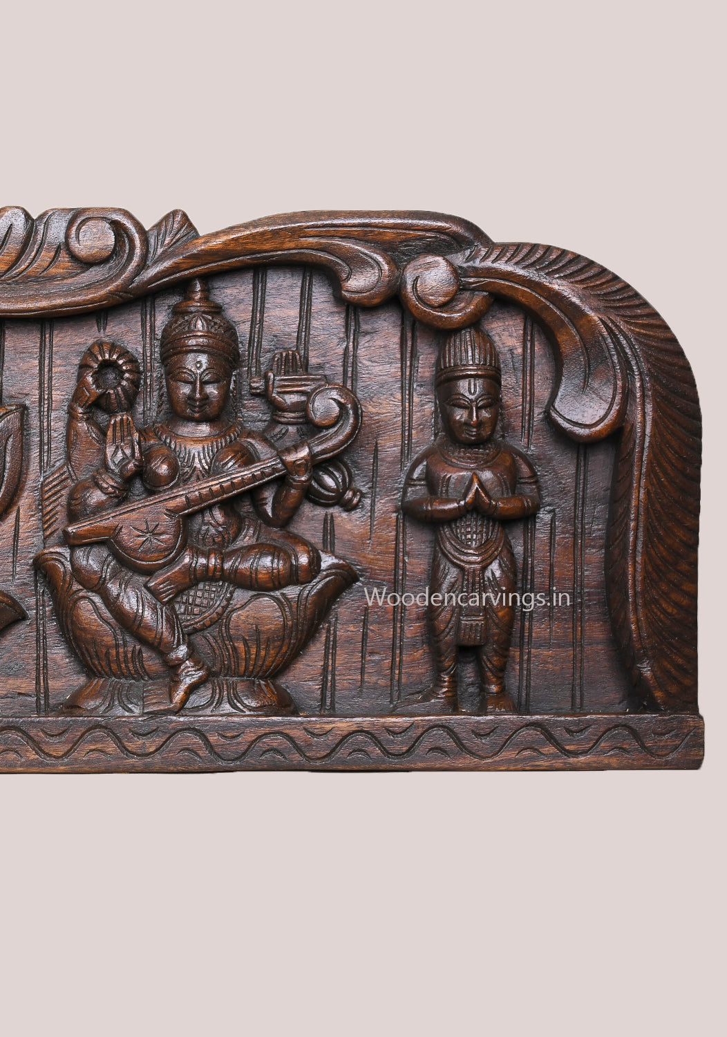 Ganesha Murthi With Lakshmi & Saraswathi – wooden Panel 43"