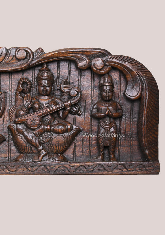 Ganesha Murthi With Lakshmi & Saraswathi – wooden Panel 43"