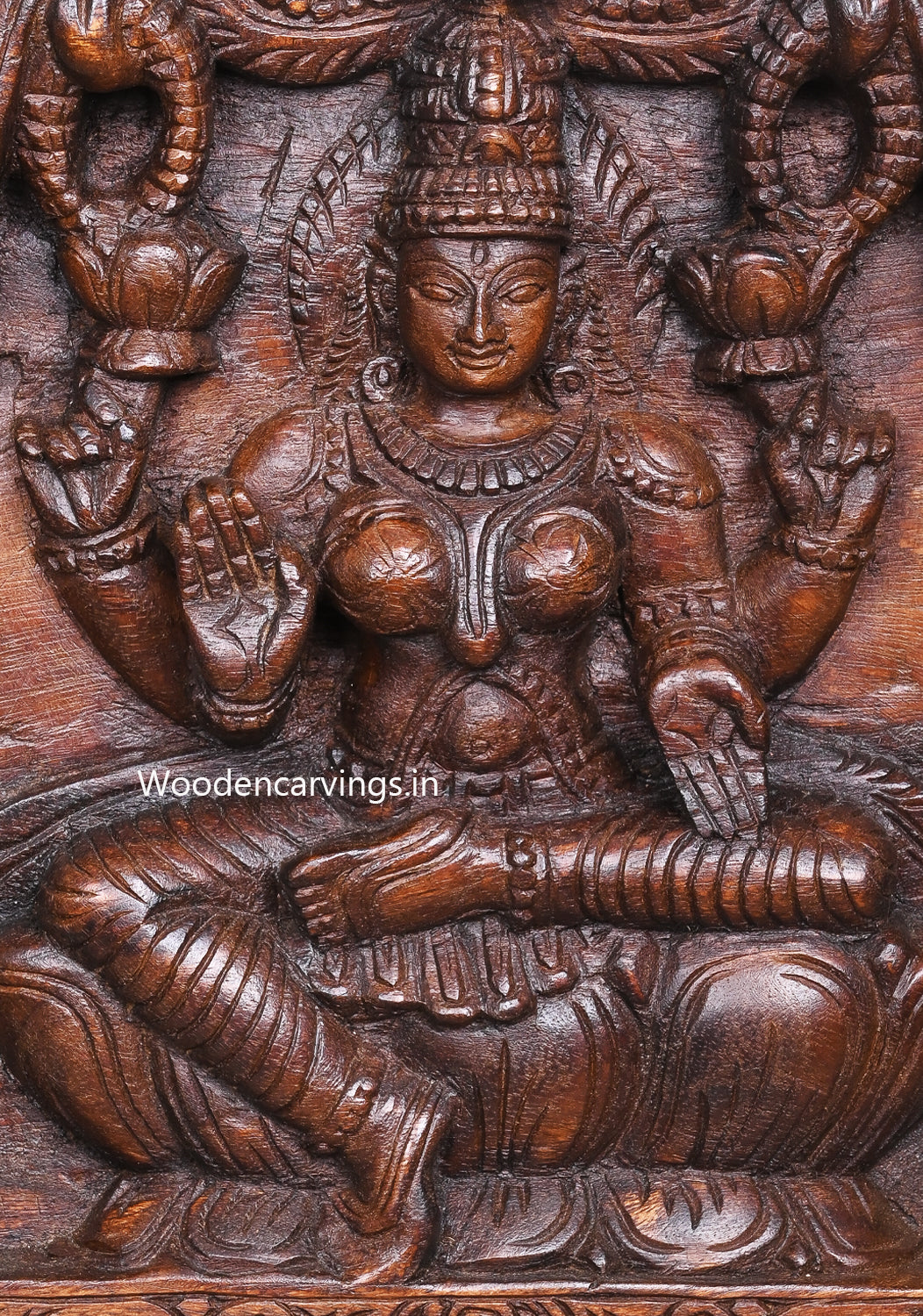 Gaja Lakshmi Wooden Wall Panel 48" – Elephants Upraised Trunk Frame