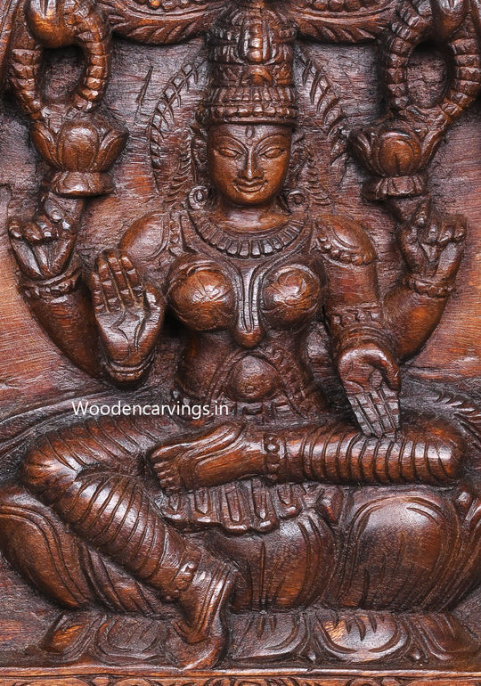 Gaja Lakshmi Wooden Wall Panel 48" – Elephants Upraised Trunk Frame