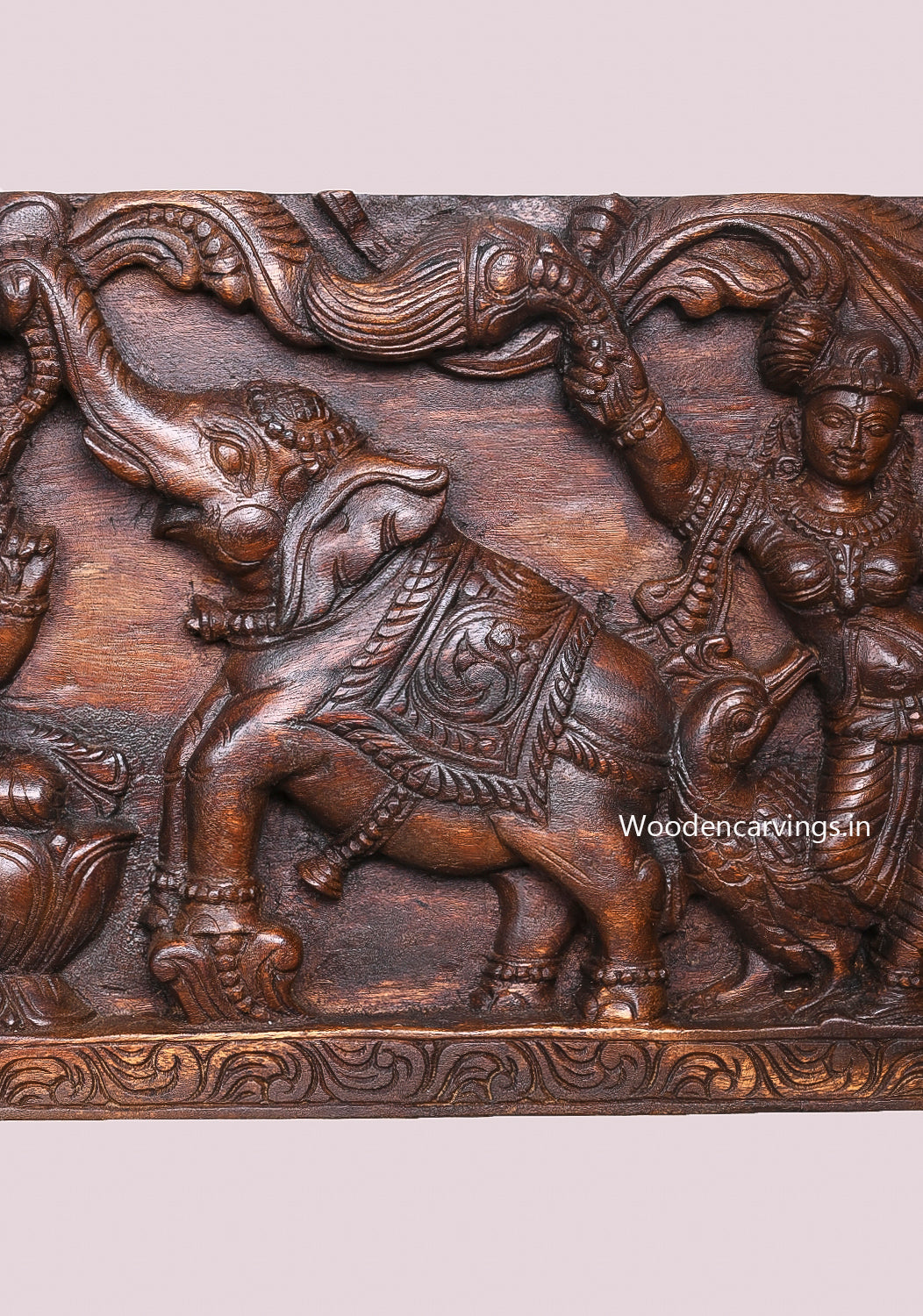 Gaja Lakshmi Wooden Wall Panel 48" – Elephants Upraised Trunk Frame