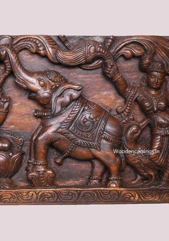 Gaja Lakshmi Wooden Wall Panel 48" – Elephants Upraised Trunk Frame