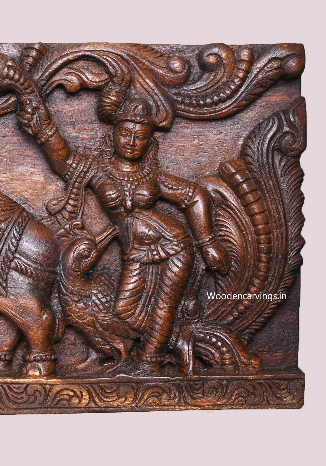 Gaja Lakshmi Wooden Wall Panel 48" – Elephants Upraised Trunk Frame