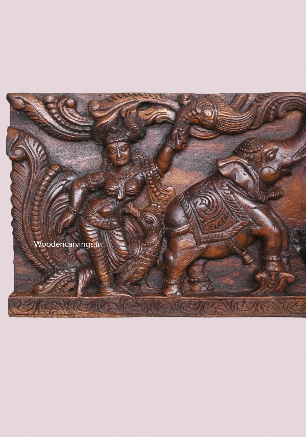 Gaja Lakshmi Wooden Wall Panel 48" – Elephants Upraised Trunk Frame
