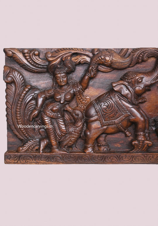 Gaja Lakshmi Wooden Wall Panel 48" – Elephants Upraised Trunk Frame