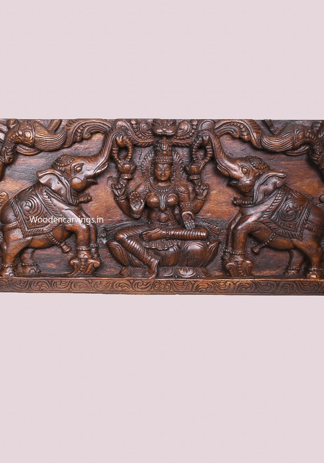 Gaja Lakshmi Wooden Wall Panel 48" – Elephants Upraised Trunk Frame
