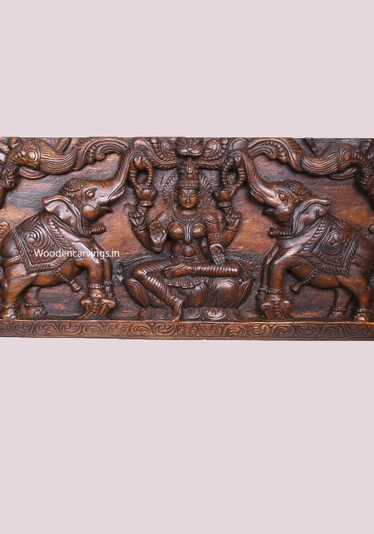 Gaja Lakshmi Wooden Wall Panel 48" – Elephants Upraised Trunk Frame