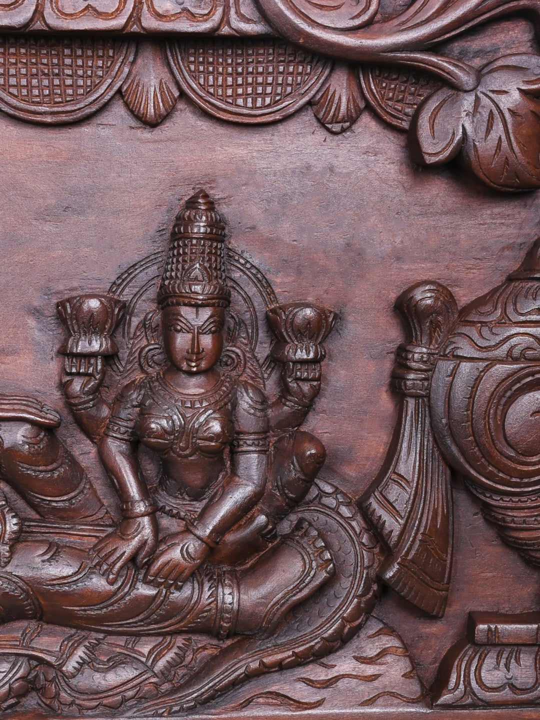 Narayanar Lakshmi Padmanabar Reclining on Adisesha Wooden Panel 48"