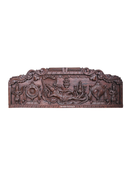 Narayanar Lakshmi Padmanabar Reclining on Adisesha Wooden Panel 48"