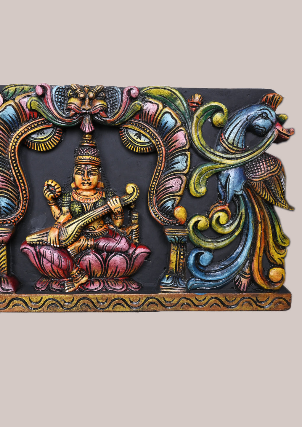 Lord Ganesh, Lakshmi & Saraswati Petal Design Wood Panel - 45"
