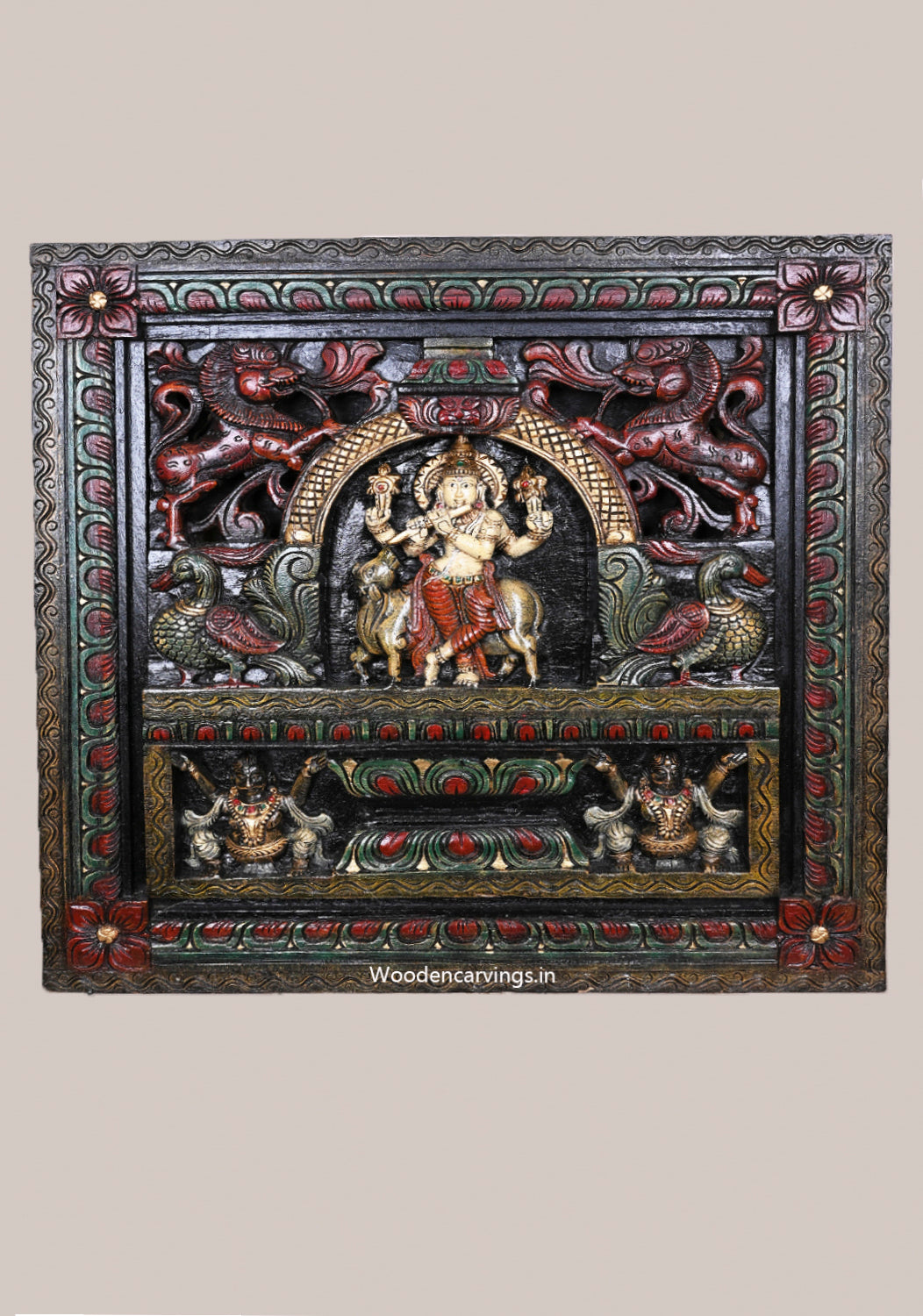 wooden lord krishna