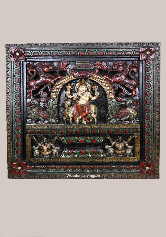 Frame Square Shape Lord Krishna With Cow wooden  Wall Mount 24.5"