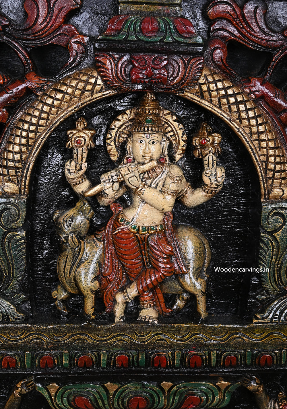 wooden lord krishna