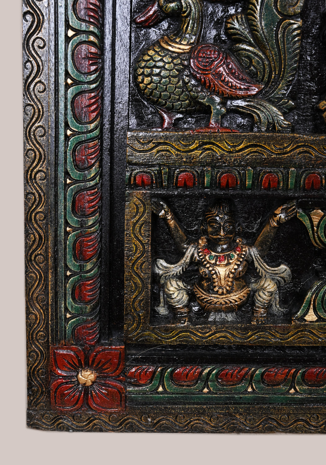 Frame Square Shape Lord Krishna With Cow wooden  Wall Mount 24.5"