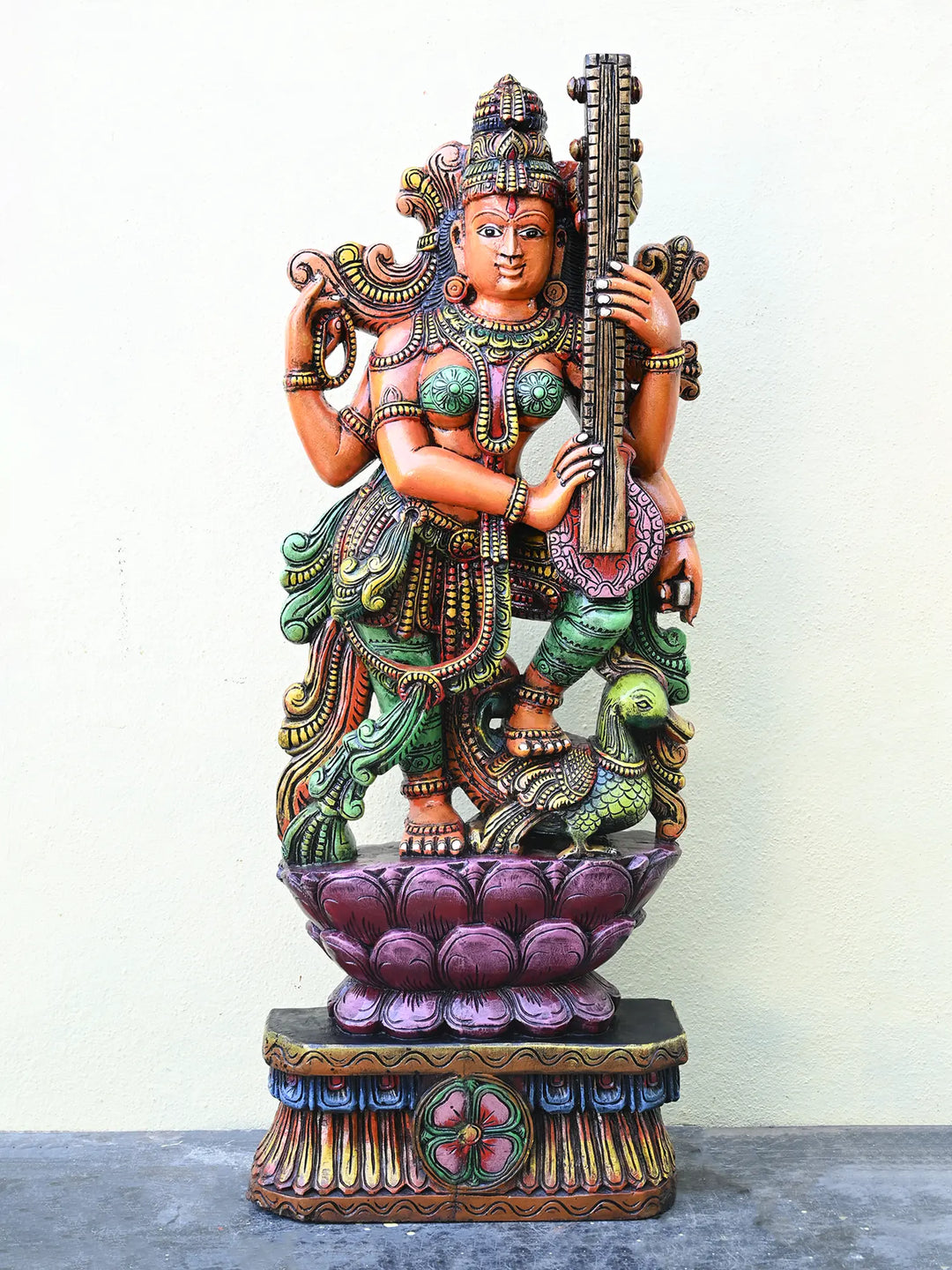 Wooden saraswathi statue