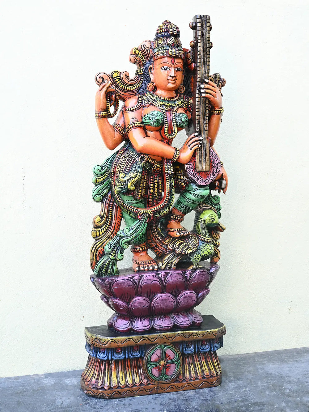 Wooden saraswathi statue