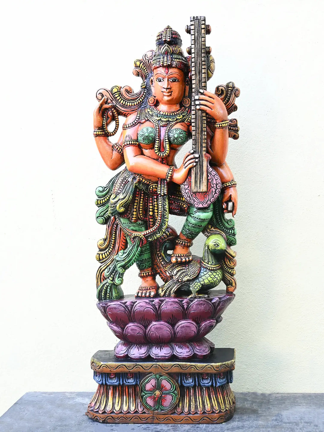 Wooden saraswathi statue