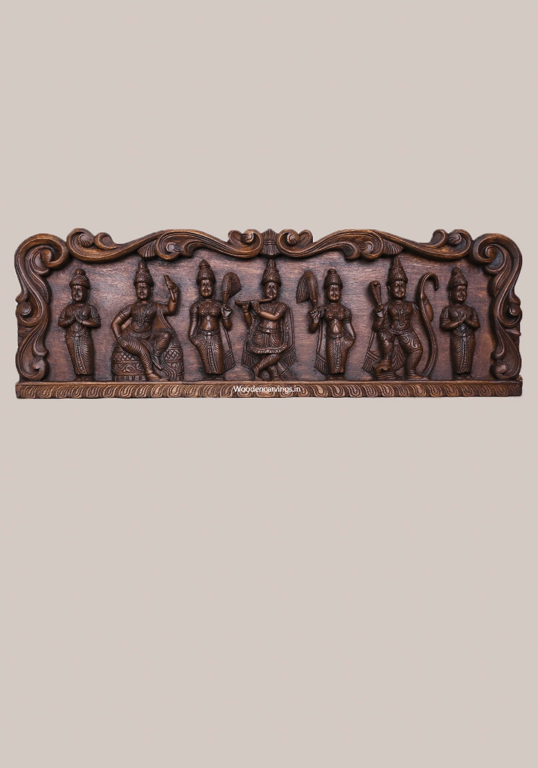 Lord Krishna with Bakasura & Kaliya Wooden Wall Panel