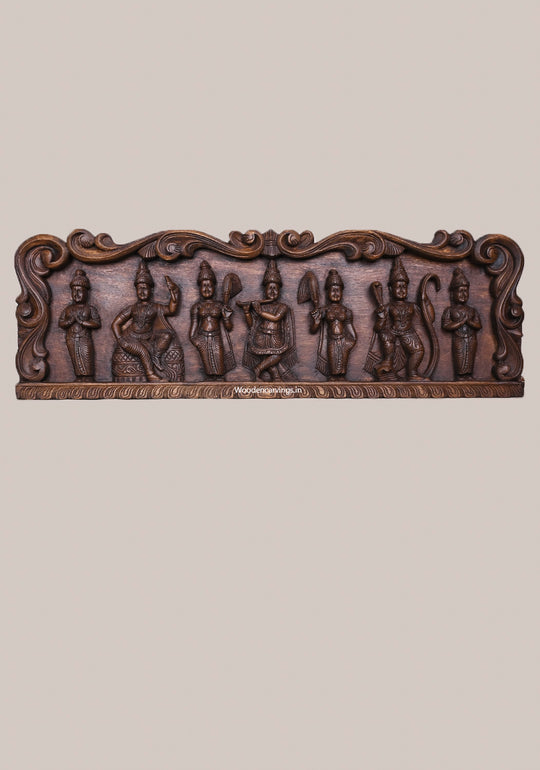 Lord Krishna with Bakasura & Kaliya Wooden Wall Panel - 36" Decor