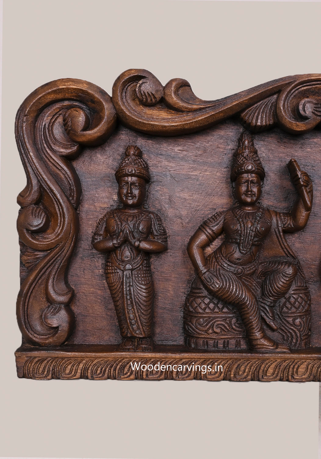 Lord Krishna with Bakasura & Kaliya Wooden Wall Panel - 36" Decor