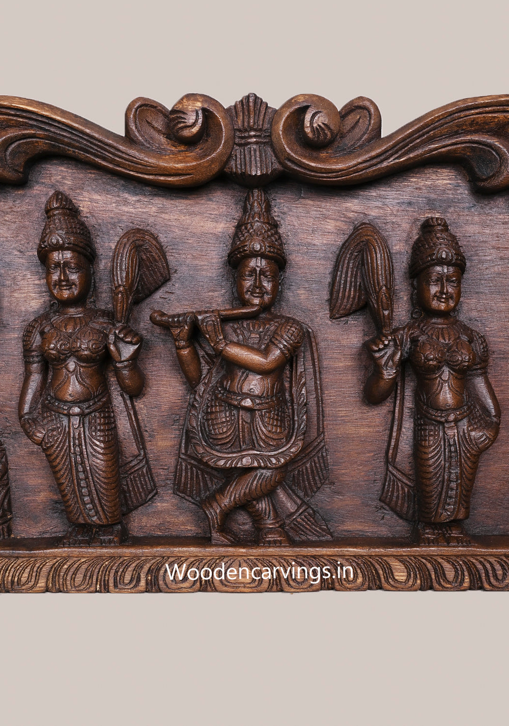 Lord Krishna with Bakasura & Kaliya Wooden Wall Panel