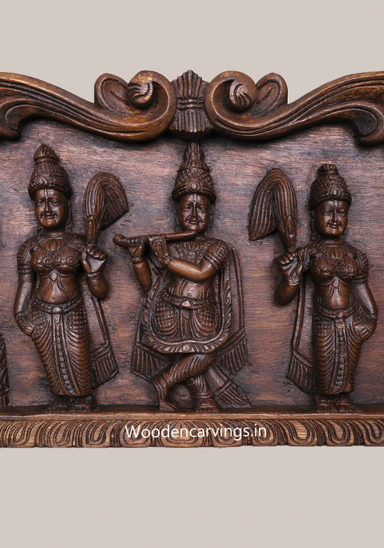 Lord Krishna with Bakasura & Kaliya Wooden Wall Panel