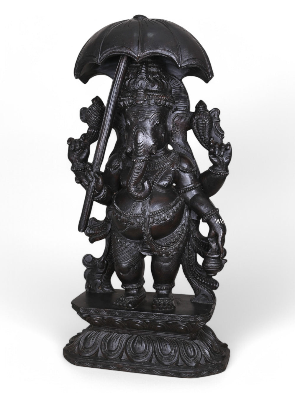 Dark Black Standing  wooden Chatra Ganapathy