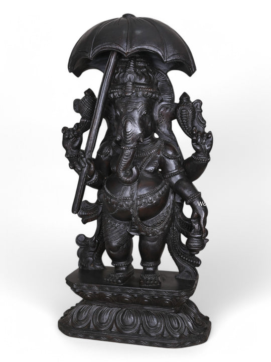Dark Black Standing  wooden Chatra Ganapathy