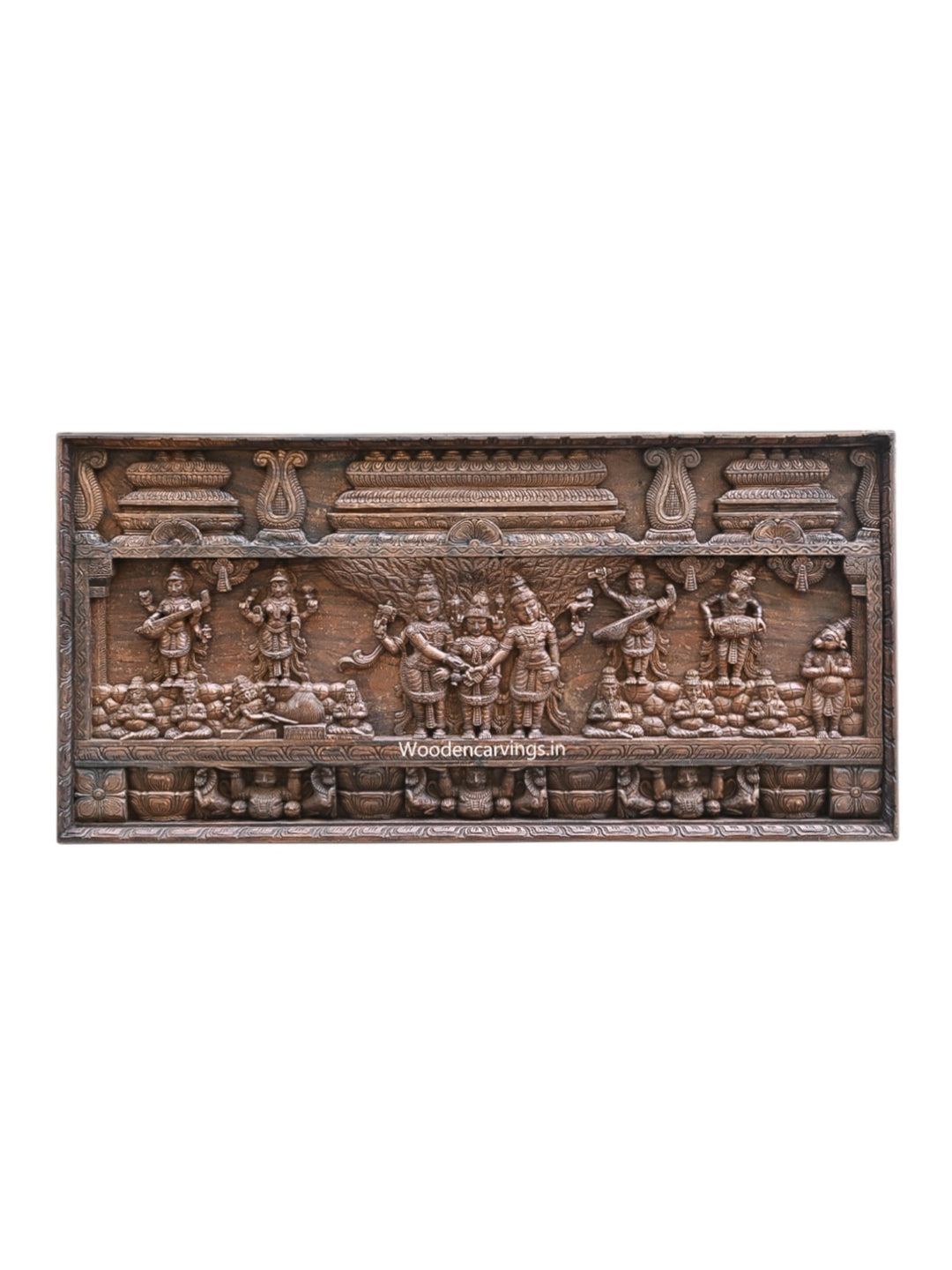 Meenakshi with Lakshmi & Saraswati Wall wooden Panel 
