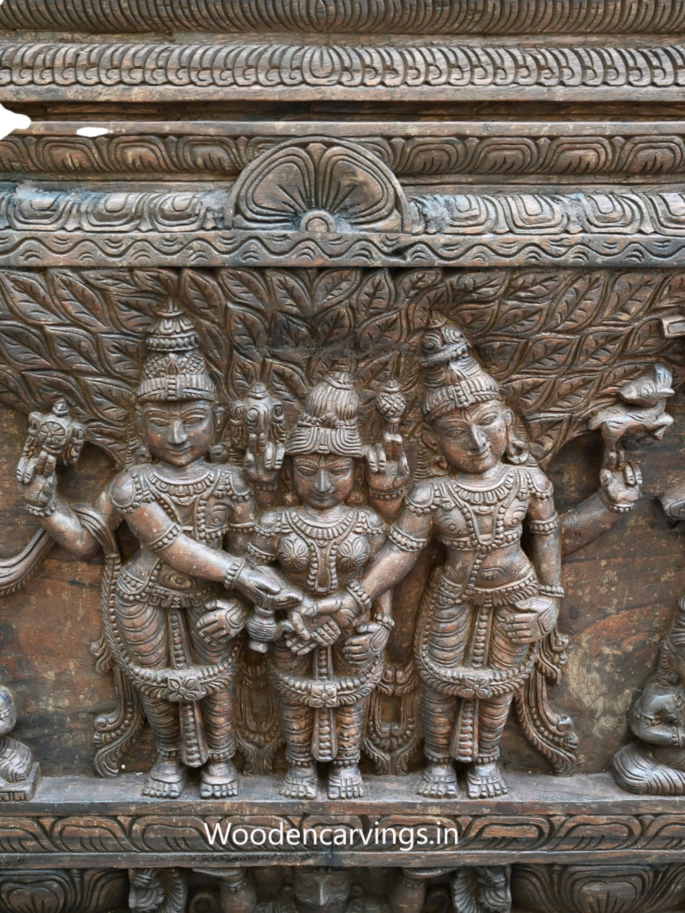 Meenakshi with Lakshmi & Saraswati Wall wooden Panel 