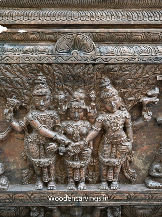 Meenakshi with Lakshmi & Saraswati Wall wooden Panel 