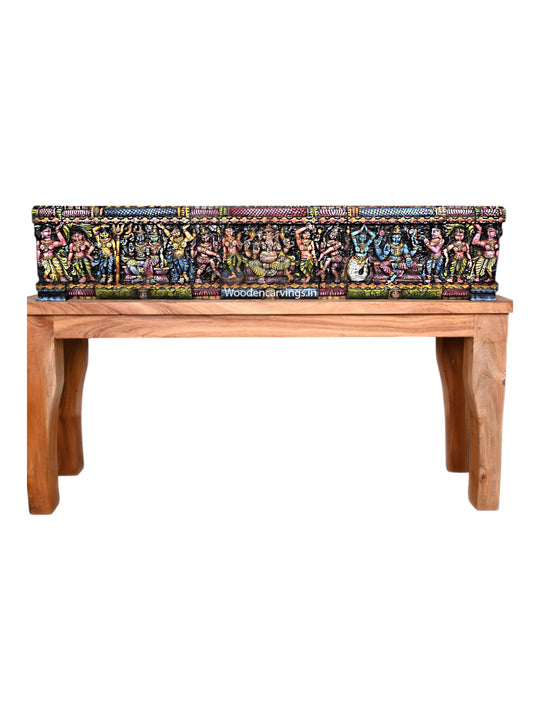 Cheerful Wooden Lord Ganapathy Wall Panel with Shiva, Parvathy & Vishnu – 48"
