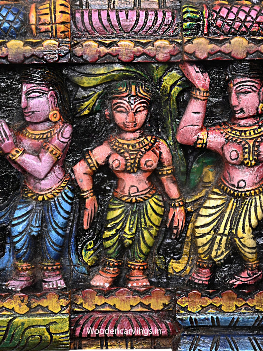 Cheerful Wooden Lord Ganapathy Wall Panel with Shiva, Parvathy & Vishnu – 48"