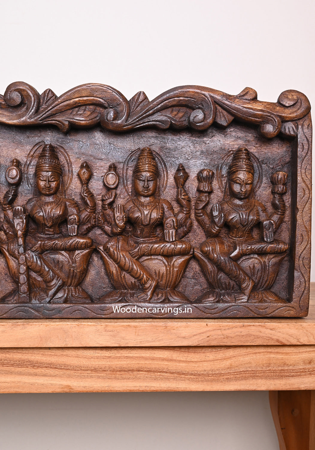 Exquisite Horizontal AshtaLakshmi Wooden Wall Panel – 42"