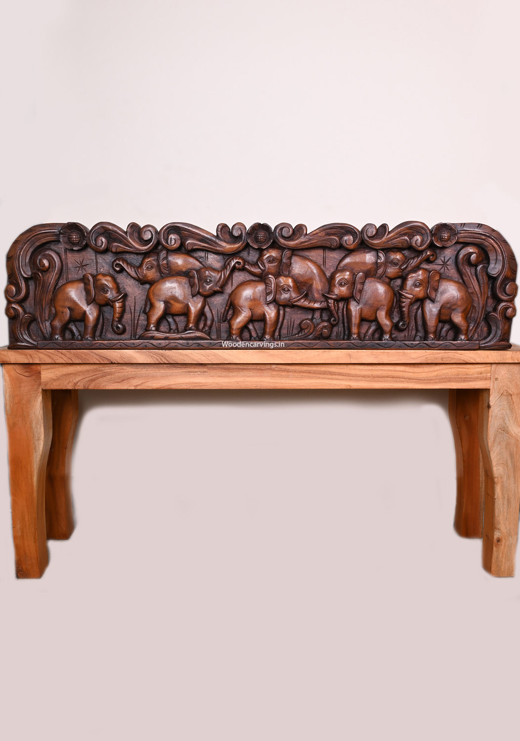 Elephant Carved Wooden Panel 