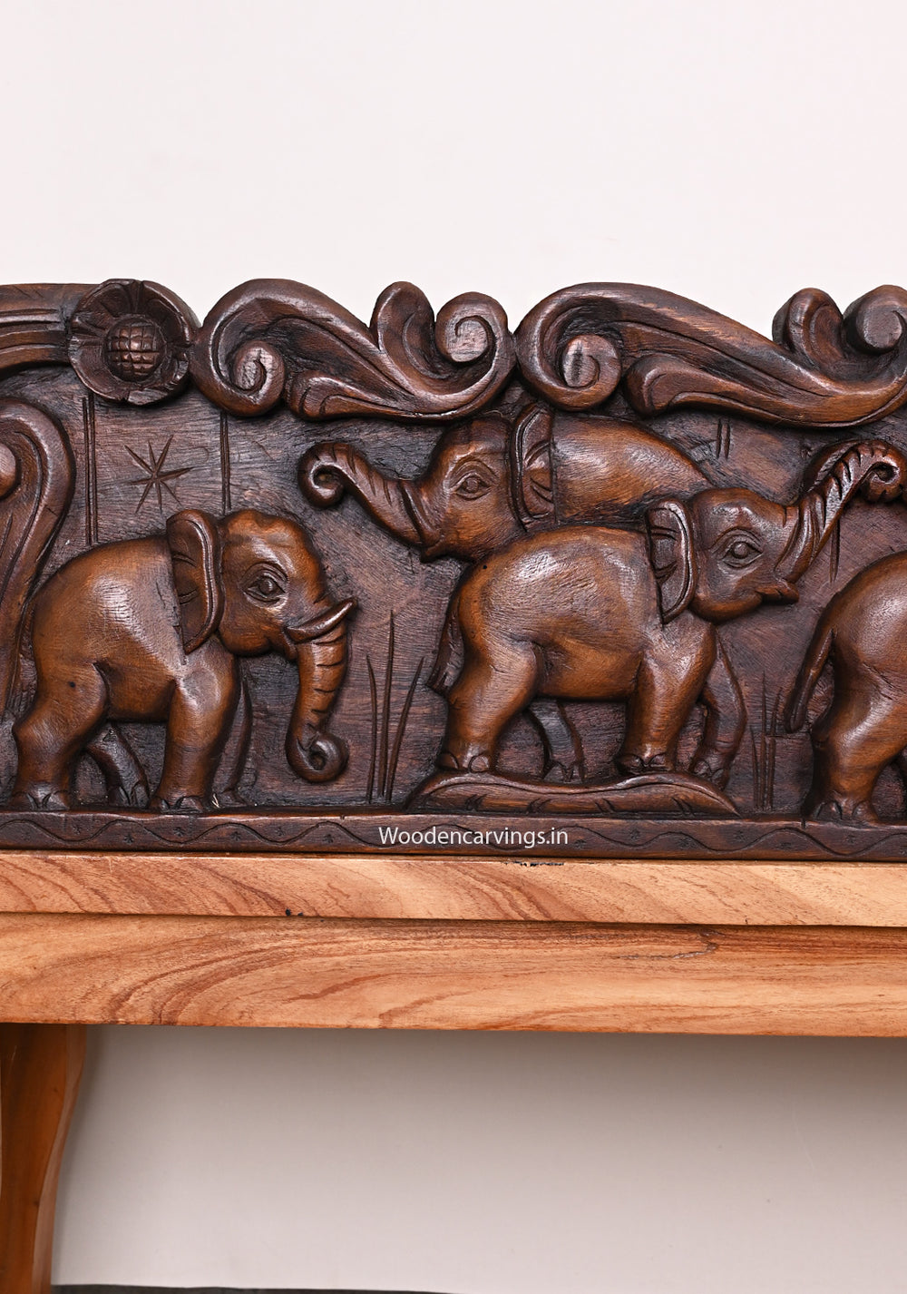 Elephant Carved Wooden Panel 