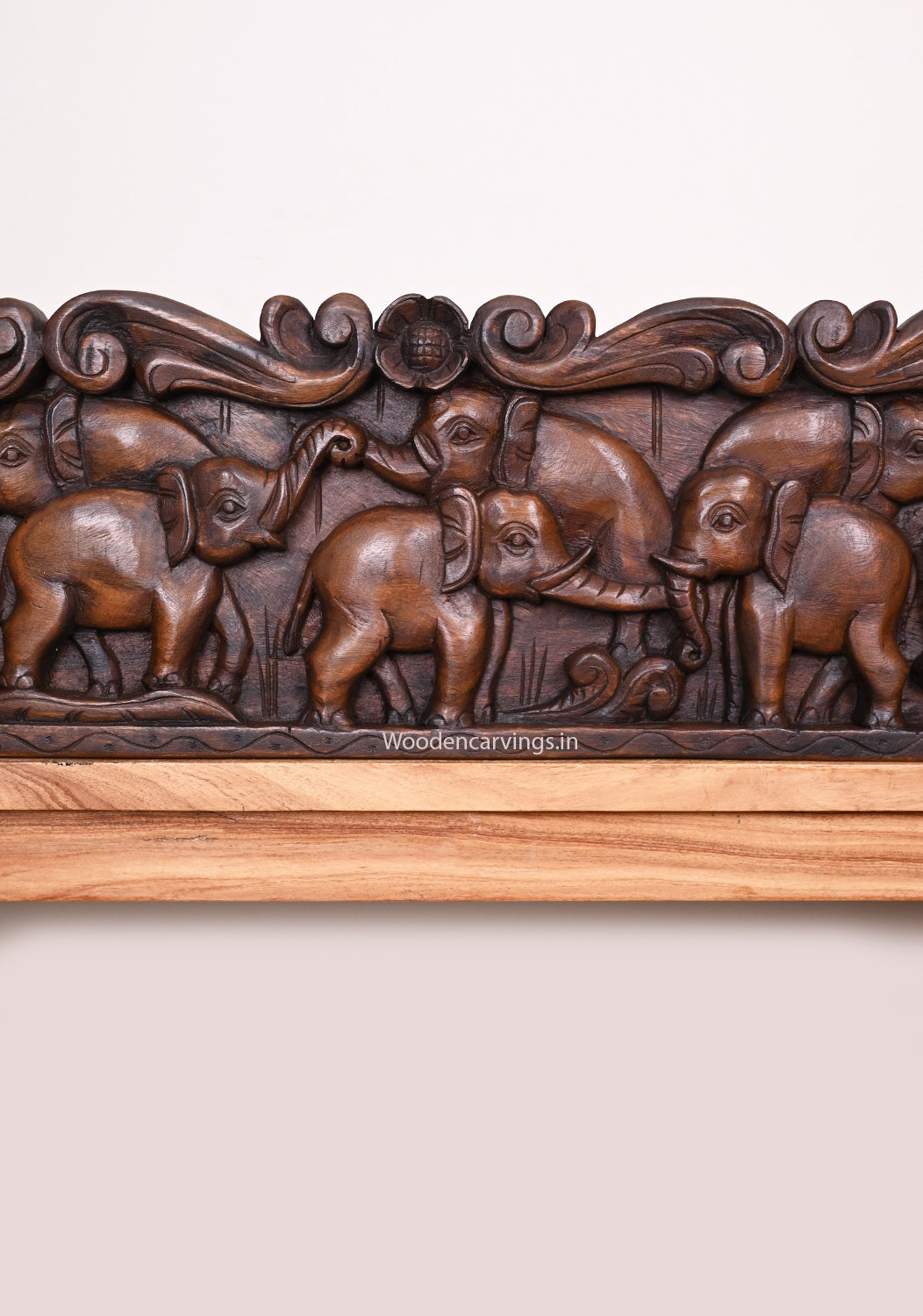 Traditional Elephant Carved Wooden Panel – 48.5" Wall Décor