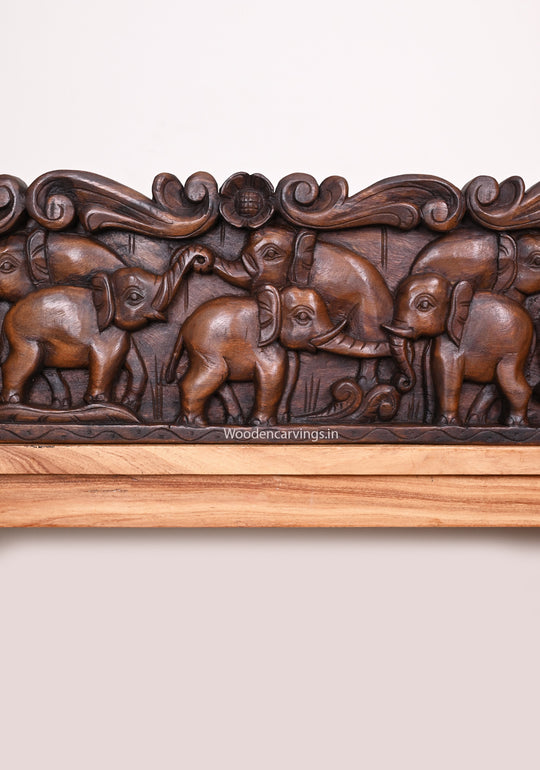 Traditional Elephant Carved Wooden Panel – 48.5" Wall Décor