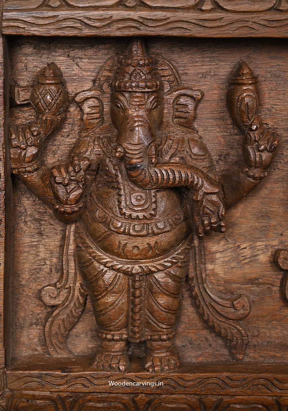 Five  lone Lord Ganapathy Wooden Wall Panel | 36" Handcrafted Vaagai Wood