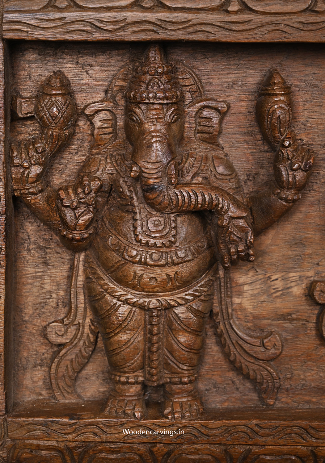 Five  lone Lord Ganapathy Wooden Wall Panel | 36" Handcrafted Vaagai Wood