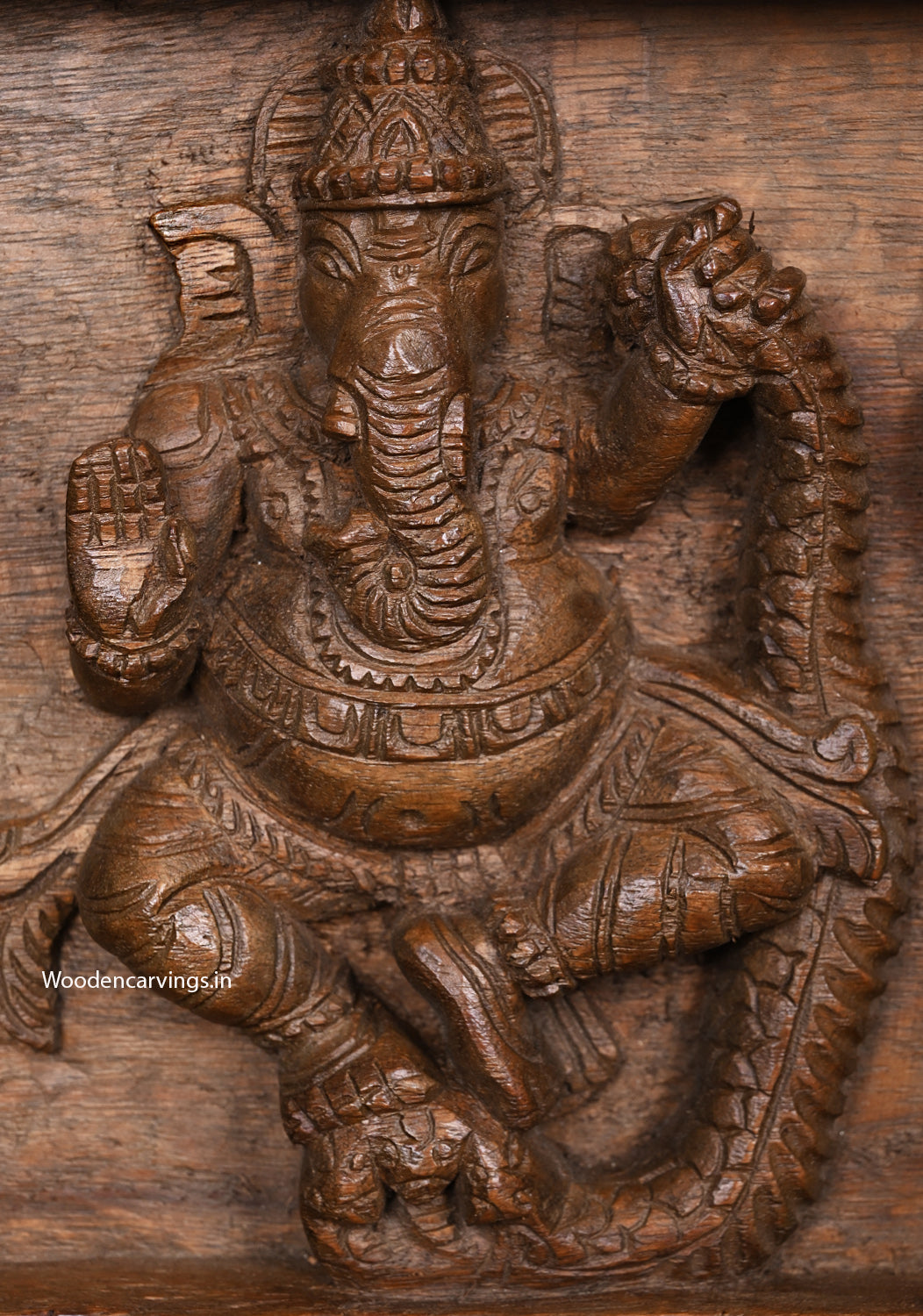 Five  lone Lord Ganapathy Wooden Wall Panel | 36" Handcrafted Vaagai Wood