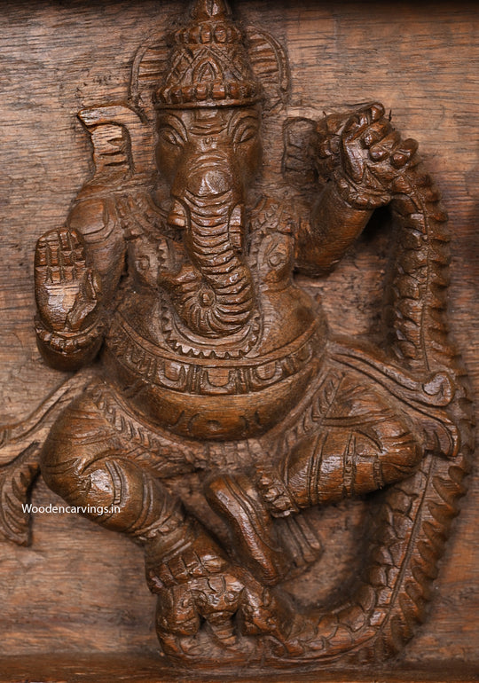Five  lone Lord Ganapathy Wooden Wall Panel | 36" Handcrafted Vaagai Wood