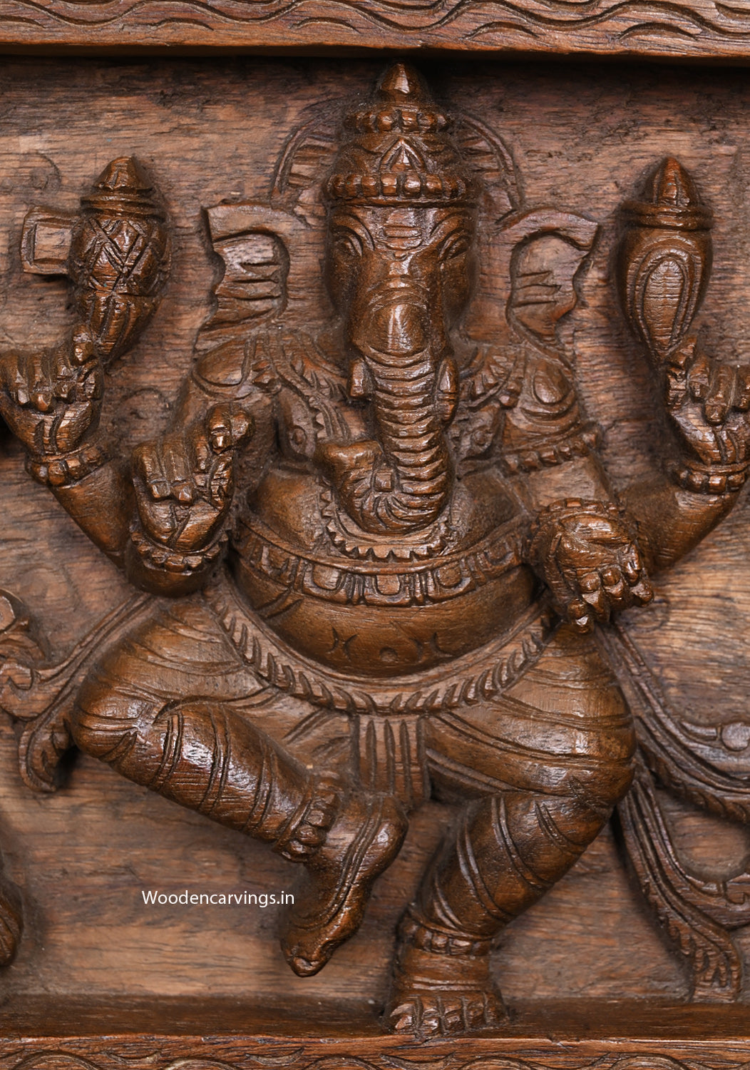 Five  lone Lord Ganapathy Wooden Wall Panel | 36" Handcrafted Vaagai Wood