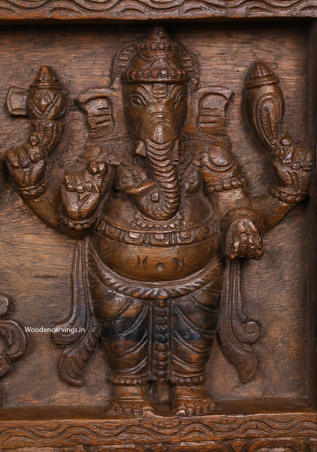 Five  lone Lord Ganapathy Wooden Wall Panel | 36" Handcrafted Vaagai Wood